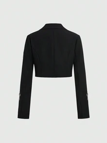 ROMWE Goth Punk Metal Cross Pendant Ultra-Cropped Fitted Plus Size Blazer - Black - View 2