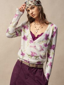 Bohemela Women's Floral Pattern Casual Daily Long Sleeve Sweater - Burgundy - View 1