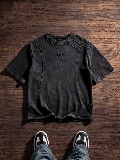 SWAVVY Heren gebreide mode dagelijkse jeugd casual patchwork bedrukt patroon losse korte mouwen T-shirt