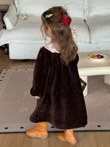 DAZY Infant/Toddler (Girl) Colorblock Patchwork Long Sleeve Korean Style Dress, Autumn/Winter - Coffee Brown - View 2