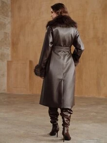 Anewsta Women's Coffee-Colored Long Wool Coat With Cuff And Collar Patchwork, Suitable For Travel, Dating, Gathering, Daily Commute And Casual Wear - Coffee Brown - View 7