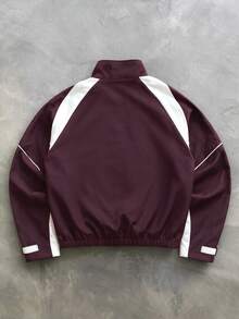 Manfinity Hypemode Men's Colorblock Long Sleeve Half-Zip Loose Casual Streetwear Jacket Vacation Sports White And Burgundy Fall - Multicolor - View 2