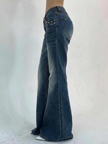 DAZY Women's Casual Versatile Denim Flare Pants With Pockets - Blue - View 5