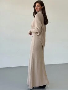 Aloruh 酒紅色針織兩件套 新款秋季 - 杏色 - 查看 2