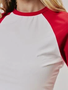 MUSERA Red And White Contrast 3/4 Sleeve Top Fall Autumn Winter Coolgirl Style Casual - Red and White - View 6