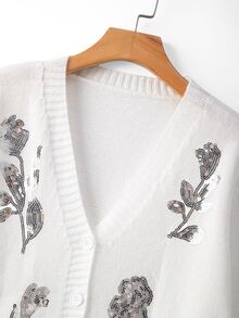 Elenzga Plus Size Women's Sequin Casual Versatile Daily Outing Cardigan - White - View 6
