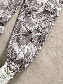 2件組小男孩圓領衛衣上衣與葉片工裝褲套裝，迷彩印花服飾，長袖街頭風，適合假期派對，舒適休閒，春夏秋季穿著，柔軟舒適，男嬰首選，時尚休閒外出穿搭 - 黑色 - 查看 6