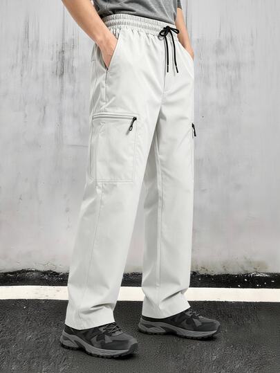 Men's Drawstring Waist Casual Cargo Sports Long Pants