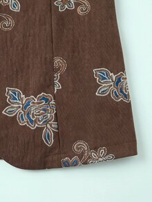 Linhara CURVE Plus Size Women's Floral Print Casual Commute Blazer - Brown - View 6