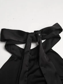 SHEIN 青少年女孩純色百褶休閒日常掛脖洋裝 - 黑色 - 查看 7