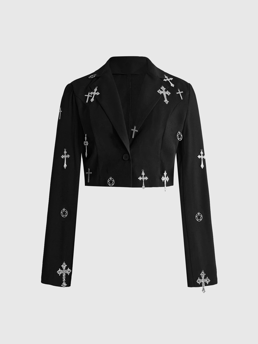 ROMWE Goth Punk Metal Cross Pendant Ultra-Cropped Fitted Plus Size Blazer - Black - View 1