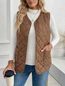 DAZY Women's Fitted V-Neck Sleeveless Casual Vest Jacket Winter - Coffee Brown - View 4
