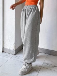 Dazy Tall Quần dài thể thao nữ dáng rộng, cạp chun co giãn, có dây rút và gấu bo, mùa thu - Xám - Xem 7