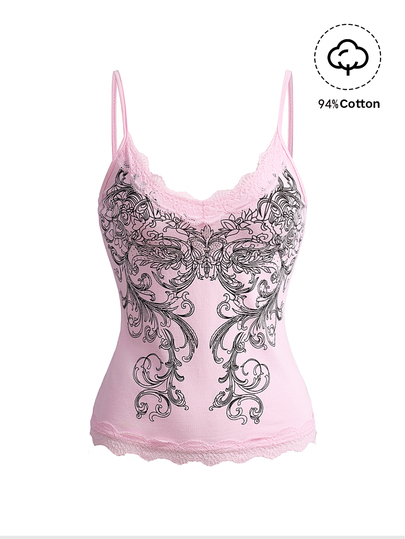 Fairycore Canotta in maglia di cotone misto con stampa di strass stile Y2K per donna