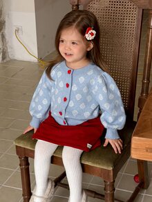 DAZY Infant (Girl) Round Neck Colorblock Long Sleeve Heart Korean Style Cardigan - Baby Blue - View 7