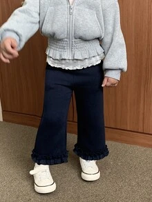 DAZY Baby Girl Solid Color Frill Trim Casual Flare Pants - Royal Blue - View 3
