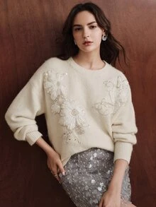 Anewsta 2026 New Design Heavy-Duty 3D Floral Elegant Sweater - Apricot - View 1