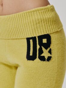 MUSERA Fold Over Ribbed Low Waist Graphic Knitted Fitted Flare Jogger Cute Daily Vintage Y2K Back To School Primary - Yellow - View 5