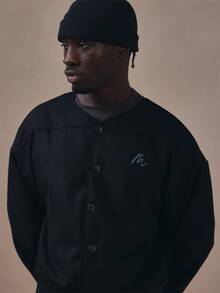 Baseball Inspired Tailored Jacket Crop Fit "MUSERO" Chest Embroidery Co Ord Jacket Only Autum Winter Essentials - Black - View 5