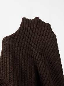 SHEIN Waterfall Collar Drop Shoulder Cardigan - Chocolate Brown - View 8