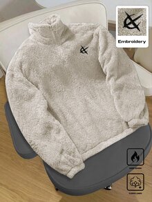 Daypath 1件男士套頭運動衫，深灰色抓絨內裡，刺繡設計，大膽個性化，適合室內外穿著，休閒、運動、通勤、返校、度假，送給男友/丈夫的理想禮物，情侶穿搭 - 杏色 - 查看 1