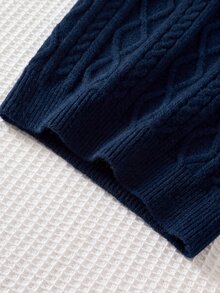 Cozy Pixies 兒童小男孩馬匹圖案針織軟綿圓領長袖套頭秋季毛衣，百搭舒適 - 藏蓝色 - 查看 7