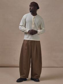 Musero Ribbed Lose Fit Henley Long Cuffed Sleeve Button Detail Autum Winter Essentials - Apricot - View 2