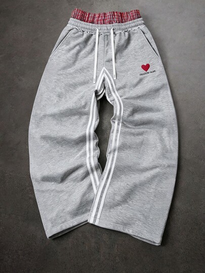 PAVTROS Pantalon de survêtement ample gris clair avec contraste de sangle latérale pour hommes jeunes, grande taille, choix de cadeau de vacances parfait
