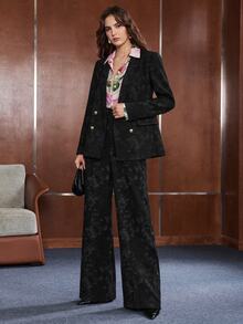 Anewsta Fashionable Maillard Autumn Outfit For Women, Black Printed Blazer Suit Set, Commuter Modern Office Wear, 2 Pieces Set - Black - View 4