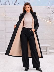 Editum Women's Solid Color Thermal Lined Casual Versatile Winter Padded Coat - Black - View 6
