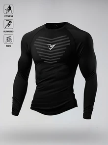 Acti Log Men's Casual Striped Contrast Color Long Sleeve Slim Fit Sports T-Shirt, Gym - Black - View 2