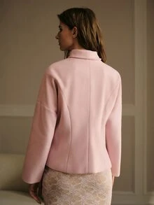 MOTF PREMIUM WOMEN'S SOLID COLOR CASUAL VERSATILE DAILY WOOL BLEND JACKET - Pink - View 4