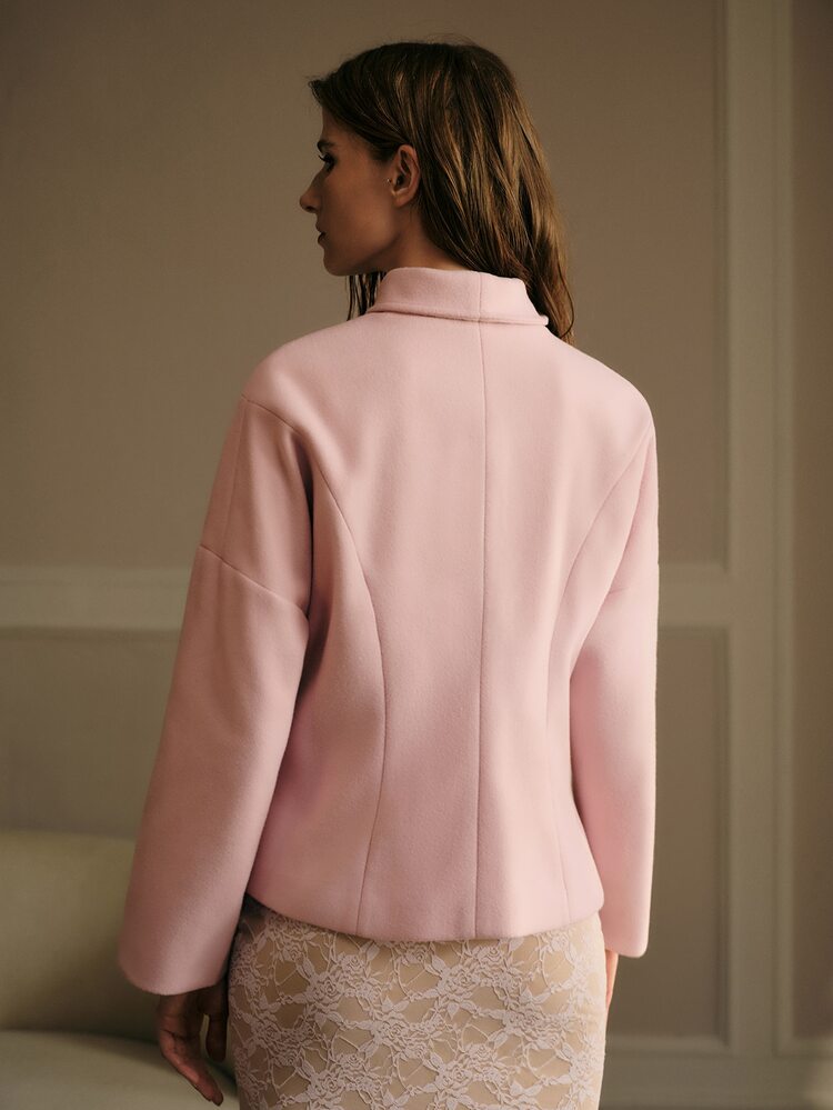 MOTF PREMIUM WOMEN'S SOLID COLOR CASUAL VERSATILE DAILY WOOL BLEND JACKET - Pink - View 4