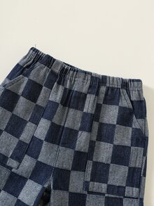 SHEIN 2件組男嬰秋冬休閒字母圖案針織柔軟圓領長袖套頭衛衣與格紋長褲套裝，嬰兒套裝 - 彩色 - 查看 5