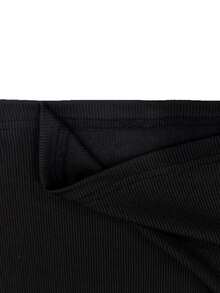 Linhara CURVE Plus Size Women's Black Knit Long Sleeve Top, Lace Trim Deep VNeck Slim Fit Stretchy Casual Basic Tee For Spring Fall Winter Daily Wear - Black - View 5
