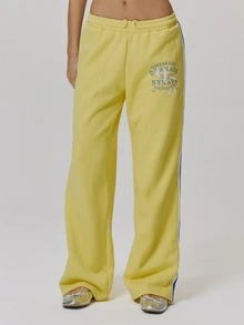 MUSERA Graphic Printed Logo Elasticated Drawstring Waist Jogger Cute Daily Vintage Y2K Back To School Primary - Yellow - View 2
