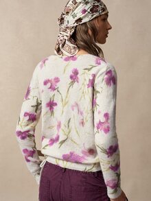Bohemela Women's Floral Pattern Casual Daily Long Sleeve Sweater - Burgundy - View 7