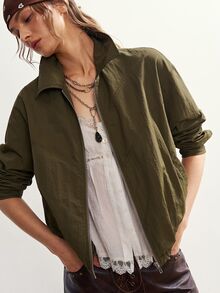 Bohemela Women's Casual Zip-Up Long Sleeve Jacket, Versatile For Everyday Wear - Army Green - View 6