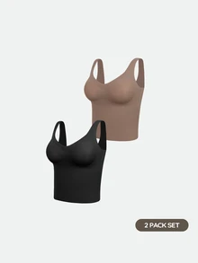 SHAPORA Women's Best-Selling Minimalist Solid Color Fashionable Comfortable High-Value High-Quality Portable Tank Top 2 Pieces Set - Multicolor - View 5