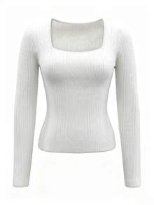 RosyDaze Women's Elegant Solid Color Casual Versatile Daily Wear Long Sleeve Fleece-Lined Sweater - Beige - View 6