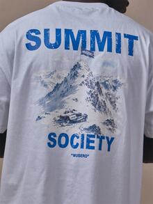 Musero Oversized Drop Shulder Tshirt "Summit Society" Back Grphic Autum Winter Essentials - Apricot - View 5