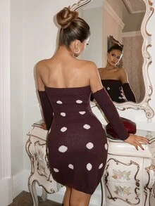 Glamine Charm Gaun Terusan Rajut Kasual Musim Panas Motif Geometris untuk Wanita - Coklat - View 1