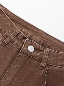 GlowEve CURVE Plus Size Women's Casual Flare Leg Jeans With Pockets And Ruffle Hem - Brown - View 6