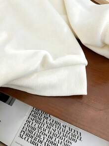 INAWLY Women's Raglan Long Sleeve Minimalist Casual Double-Sided Fleece Sweatshirt - White - View 7