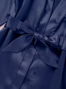 1件少女淡粉色仙女風秋冬款睡袍，光滑緞面感公主印花睡衣，經典翻領長袖繫帶設計 - 寶藍色 - 查看 6