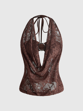 Hippie Women's Y2K Back To School Deep Draped Neck Vintage Cowl Neck Backless Street Style Halter Tank Top (Includes Bandeau Inner)