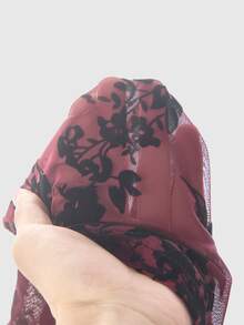 ROMWE Avant Summer Outfits New Chinese Style Plant Flocked Sheer Mesh Top With Cheongsam Collar - Burgundy - View 5