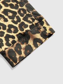 ROMWE Hippie Vintage Leopard Print Y2K Fitted Denim Mid-Length Pants - Brown - View 4