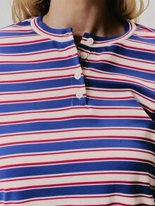 MUSERA Blue Contrast Stripe Long Sleeve Top Fall Autumn Winter Coolgirl Style Casual - Multicolor - View 6