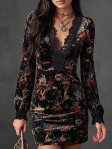 LUMIGAL Winter Women's Knitted Printed Autumn Mid-Length Dress - Black - View 1